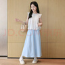 優(yōu)優(yōu)1點(diǎn)（Yoyo one）女童夏季洋氣套裝大童女孩新款冰絲闊腿裙褲兒童夏裝時(shí)髦褲裙 2170藍(lán)色+9992白色 140 曬單實(shí)拍圖