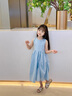 圖圖小象女童連衣裙2025夏季新款兒童海邊度假裙子中大童100%棉長裙公主裙 藍色 140 身高約140cm 曬單實拍圖