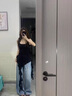 衣然呈品T恤女士春夏新款美式高街潮牌一字肩荷葉邊不規則飄帶短袖上衣女 黑色 M 【建議90-105斤】 曬單實(shí)拍圖