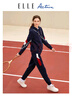 ELLE ACTIVE紅白藍撞色連帽衛(wèi)衣運動褲初秋時尚百搭運動休閑通勤上下套裝女 上衣-藏青色 XL 曬單實拍圖