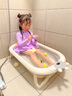 ONLYOU BABY嬰兒洗澡盆寶寶浴盆嬰幼兒坐躺新生兒家用兒童可折疊浴桶小孩洗澡 【智能感溫】+浴架+浴網(wǎng)+臉盆*3 【安伯灰】（送禮包） 曬單實(shí)拍圖