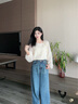 香影復古藍色直筒闊腿牛仔褲女高腰2025秋季新款燙鉆純棉拖地長(cháng)褲 牛仔藍 S 曬單實(shí)拍圖