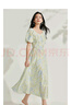 茵曼（INMAN）度假風(fēng)法式印花連衣裙2025夏季女裝新品浪漫泡泡袖收腰長(cháng)裙  青綠江山 M 曬單實(shí)拍圖