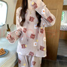 FOX.G珊瑚絨睡衣女士秋冬春秋家居服冬季加厚加絨睡褲2025法蘭絨月子服 咖色小熊法拉絨睡衣套裝 均碼 【約130斤以內(nèi)】 曬單實(shí)拍圖