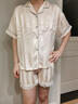 栢啟歆睡衣女夏季短袖短褲韓版條紋開(kāi)衫短袖休閑甜美學(xué)生家居服套裝 條紋米色睡衣【L碼】 曬單實(shí)拍圖
