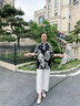 靚迪娜2025新款中年媽媽夏季中長款襯衣寬松遮肉顯瘦洋氣夏裝中袖薄上衣 黑白 上衣+褲子 XL 建議【100-120斤】 曬單實(shí)拍圖