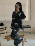 野獸派家居（tbh）Z系列天絲棉條紋家居服套裝男女同款家居服套裝 黑豹睡衣 長款M 曬單實拍圖