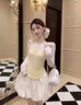 艾美琦美（AIMEIQIMEI）2025新款甜美連衣裙套裝女春季穿搭打底背心顯瘦花苞短裙子三件套 三件套 S 曬單實拍圖