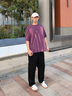卡賓（CABBEEN）【重磅純棉】男裝 洗水噴色T恤新款個性美式街頭潮流短袖上衣 深紫色59 L /175/50 曬單實拍圖