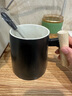 潤開(kāi)臨茶水分離杯子木柄把手陶瓷杯咖啡杯馬克杯帶蓋勺禮盒裝 黑色杯+蓋子勺子 450ml 曬單實(shí)拍圖