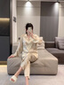 帕蘭朵（PLANDOO）輕奢品牌女士睡衣女春夏季冰絲長袖新款中年媽媽高級(jí)感家居服套裝 82611 M (建議穿著體重80-100斤) 曬單實(shí)拍圖
