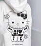 魯雅爾 日系慵懶風kitty貓連帽衛(wèi)衣女春秋季保暖上衣服復古休閑寬松外套 白灰色常規(guī) M 【建議80斤到100斤】 曬單實拍圖