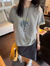 索菲堡 2025新款減齡韓版卡通短袖T恤女設計感寬松百搭撞色甜美卡通上衣 灰色    M 曬單實(shí)拍圖