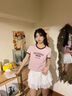 紫涵（ZIHAN）紫涵復古撞色短袖T恤女2025夏季新款美式學(xué)院風(fēng)字母印花圓領(lǐng)上衣 泡泡粉 M 曬單實(shí)拍圖