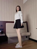 DAVEY MODE冰絲百褶運動(dòng)短裙女夏芭蕾舞蹈顯瘦防百搭新款松緊半身裙 黑色 L :80-110斤 曬單實(shí)拍圖