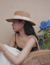 逸兼草帽女遮陽帽夏天度假風帽子海邊太陽帽法式平頂大帽檐禮帽法式 草帽【凹頂卡其-米三折帶】 曬單實拍圖