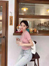 DAVEY MODE高腰短款短袖T恤女夏季新款冰絲螺紋甜辣修身小個(gè)子正肩上衣體恤 粉色 M 推薦95-105斤 曬單實(shí)拍圖