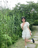希蘇隆下架學(xué)姐XJXJ設(shè)計感仙女木耳邊方領(lǐng)連衣裙女2024春季公主風(fēng)收腰蓬 圖P色 均碼 曬單實拍圖