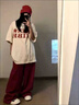 LPOX2025新款國潮流丅恤短袖女學(xué)生印花韓版寬松美式hiphop半袖上衣夏 杏色 M _85-105斤 曬單實(shí)拍圖
