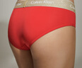 Calvin Klein內衣女士本命年金色龍紋印花ck防夾臀半包臀三角內褲女QF7510AD XAT-胭脂紅 1條 S 曬單實(shí)拍圖