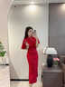 柏潮紅色旗袍敬酒服結婚改良新中式新娘回門(mén)服年輕款訂婚禮服連衣裙女 杏色 單披肩 S 曬單實(shí)拍圖