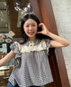 蜜樂奇日系格子襯衫女款短袖設(shè)計感小眾娃娃衫法式小飛袖上衣夏季小清新 089黑色格子襯衫女 M 【建議95-105斤】 曬單實拍圖