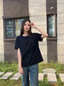 別語(yǔ)中長(zhǎng)款t恤女短袖夏季寬松重磅棉質(zhì)圓領(lǐng)遮屁股半袖上衣 黑色  S  曬單實(shí)拍圖