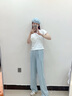 真維斯（JEANSWEST）奶芙山本褲女夏季薄款長(zhǎng)褲2025新款高腰垂感休閑直筒肌理感闊腿褲 天藍(lán) 純色 S 曬單實(shí)拍圖