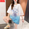 格邏依（GELUOYI）減齡卡通漸變撞色短袖t恤女2026夏季新款中長(cháng)款遮臀韓版衣服女裝 白色 L 【105-130斤】 曬單實(shí)拍圖