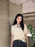 lagogo優(yōu)雅少女木耳邊短袖襯衫女拉谷谷2025年夏季新款蝴蝶結上衣 米色 L 曬單實(shí)拍圖