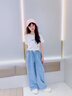 小豬彼特女童夏季牛仔褲套裝2025新款網(wǎng)紅洋氣兒童初中生夏裝短袖闊腿大童 15013淺藍(lán)色【天絲款】 120 cm 曬單實(shí)拍圖