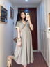 費雪（Fisher-Price）美國費雪孕婦連衣裙夏裝2025孕婦裝夏季翻領(lǐng)T恤時(shí)尚寬松大碼裙子 灰色連衣裙 M【95-120斤適穿】 曬單實(shí)拍圖