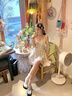 清池影（QINGCHIYING）【】甜辣風(fēng)綁帶碎花吊帶連衣裙套裝女夏辣妹收腰短裙子 主圖色（連衣裙） S 建議80-95斤 曬單實(shí)拍圖