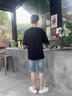 雅鹿男士棉布短褲夏季薄款寬松潮牌五分中褲韓版潮流破洞分馬褲彈性 藍(lán)色 31 推薦120-130斤 曬單實(shí)拍圖