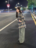 JRET美式格子襯衫外套女春夏2025新款寬松小個子港風(fēng)襯衣長袖上衣 格子 L 曬單實拍圖