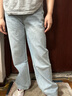 BASIC HOUSE/百家好全棉高腰牛仔褲2024夏季新款顯瘦直筒女長(zhǎng)褲 淺藍(lán) XL 曬單實(shí)拍圖