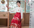 九能女童馬面裙套裝兒童漢服女童2025春夏季新款中國風(fēng)古裝公主裙演出 上衣+紅色龍寶馬面裙送項鏈+發(fā)簪 150 曬單實(shí)拍圖