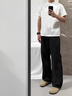 鵲笙高街微喇彎刀黑色牛仔褲男春夏季美式cleanfit彈力薄款直筒微喇褲 7711黑色【主圖款】微喇叭褲 L 【建議115-130】 曬單實(shí)拍圖
