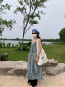 FSHE2025美式扎染v領(lǐng)吊帶連衣裙子女夏款寬松無袖海邊度假風(fēng)沙灘長(zhǎng)裙 圖片色 L 曬單實(shí)拍圖