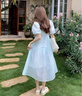 唐思薇學(xué)生連衣裙女2025夏裝藍(lán)色少女甜美學(xué)院風(fēng)洋氣高腰過(guò)膝泡泡袖長(zhǎng)裙 淺藍(lán)色 M (90-100斤) 曬單實(shí)拍圖