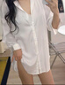 浪莎（LangSha）老公喜歡大碼睡衣女夏款情調(diào)高級(jí)感男友風(fēng)襯衫情侶透明薄款家居服 白色[含T褲]+白開(kāi)檔襪 均碼 [建議80-130斤]保密發(fā)貨 速發(fā) 曬單實(shí)拍圖
