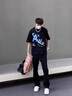 威覺美式牛仔褲男春夏季vibe褲子男款修身休閑褲高個(gè)子直筒微喇褲子 黑色 XL碼（110斤-145斤） 曬單實(shí)拍圖