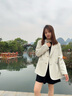 VEGA CHANG小西裝女春秋2025新款純色韓版高級感小眾設(shè)計感女士西服西裝外套 淡抹茶色 S 曬單實拍圖