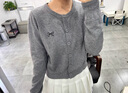 斤慕開(kāi)衫灰色女2025新款針織外套春季短款外搭上衣開(kāi)春韓系刺繡薄款 灰色 薄款 曬單實(shí)拍圖