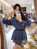 伊琦蕾（YIQILEI）韓版學(xué)院風(fēng)春夏潮流2025格子襯衫連衣裙女長袖時尚收腰減齡短裙子 藍(lán)色 連衣裙 S 曬單實(shí)拍圖