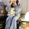 另約2025新款睡衣女春秋季長(zhǎng)袖高級(jí)感可愛花邊夏天甜美少女家居服套裝 6354 蕾絲藍(lán)色蝴蝶結(jié) M 曬單實(shí)拍圖