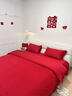 LUOLAI羅萊出品大紅婚慶結婚四件套純棉100全棉新婚輕奢刺繡被套床定制 吾家有喜-紅色 床單款 1.8m四件套 曬單實(shí)拍圖