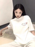 風(fēng)采兔 100%純棉2025新款卡通貓咪短袖女夏季正肩t恤設(shè)計(jì)感小眾寬松上衣 白灰色 M 曬單實(shí)拍圖