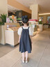 迪士尼女童連衣裙套裝2024夏季新款女大童夏裝裙子兒童小女孩夏天背帶裙 咖色 130 曬單實拍圖