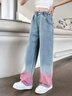 女童夏季薄款褲子長(cháng)褲洋氣漸變色闊腿褲時(shí)髦寬松中大童直筒牛仔褲 藍色褲子【夏季薄款】 160 曬單實(shí)拍圖